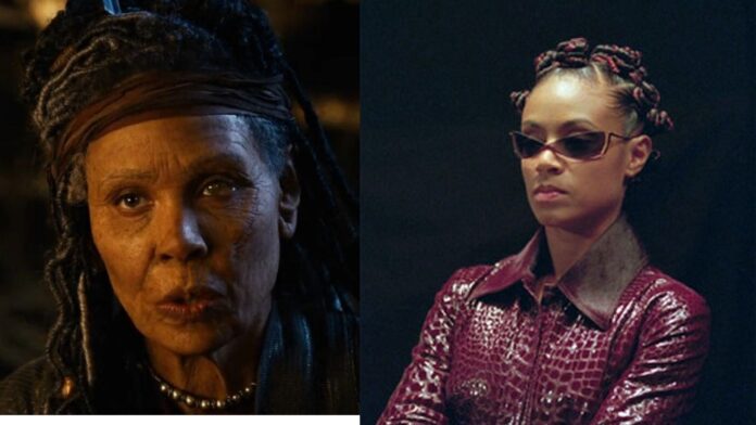 Jada Pinkett Smith nas duas versões de Niobe.