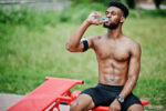 African american male athlete sexy sport bare torso man with run