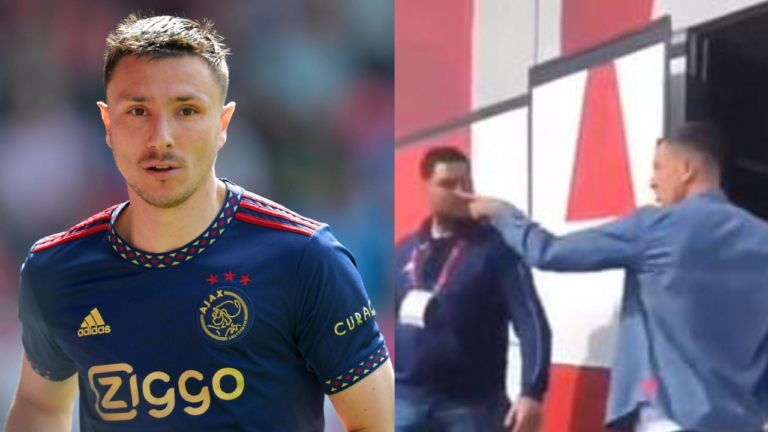 Steven Berghuis, atacante do time holandês Ajax dá soco em torcedor que fez ofensa racista ao jogador Brian Brobbey