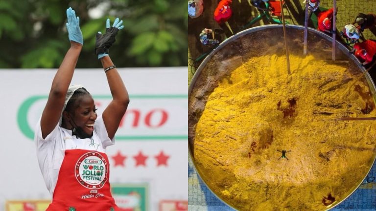 Chef nigeriana tenta cozinhar a maior panela de arroz jollof do mundo Chef nigeriana tenta cozinhar a maior panela de arroz jollof do mundo