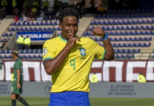 Endrick: trajetória do jogador de 19 anos até a Copa do Mundo Endrick comemora em campo pela Seleção Brasileira antes da Copa