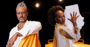 Os atores Valéria Monã e Orlando Caldeira em cena expressiva na peça Ultimatum.