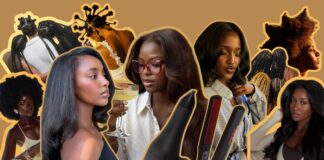 Por que as mulheres negras estão voltando a alisar os cabelos? Liberdade de escolha ou retrocesso estético? Mulheres negras com diferentes texturas de cabelo e itens de alisamento