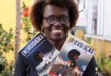 Escritora Lu Ain-Zaila denuncia “duplo apagamento” após sua foto ser confundida com a de Nina da Hora no jornal O Globo Lu Ain -Zaila segurando seus livros