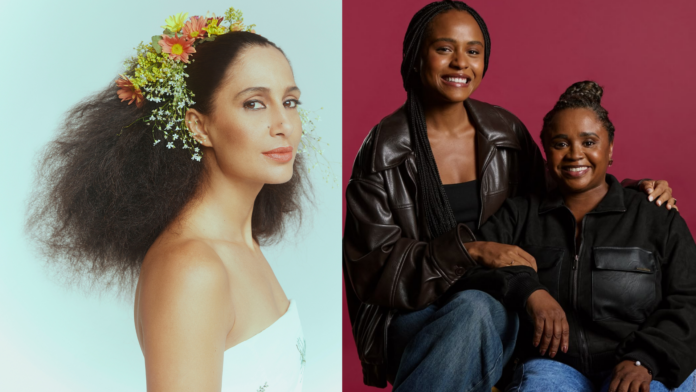 Camila Pitanga como Clara Nunes, Duda Santos e Daiane dos Santos em montagem