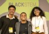 Nova turma de jovens negros vai a universidades no exterior com programa do Fundo Baobá e B3 Social João Vitor, Caio e Quezia, bolsistas do Programa Black STEM em evento.