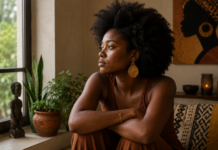 O racismo não dá alta: por que a saúde mental negra pede um cuidado próprio Mulher negra em reflexão sobre saúde mental e racismo